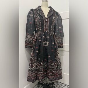 Toleen Classic Floral Pasley Print Sheer Puff Sleeves Size XL Boho Chic Feminine